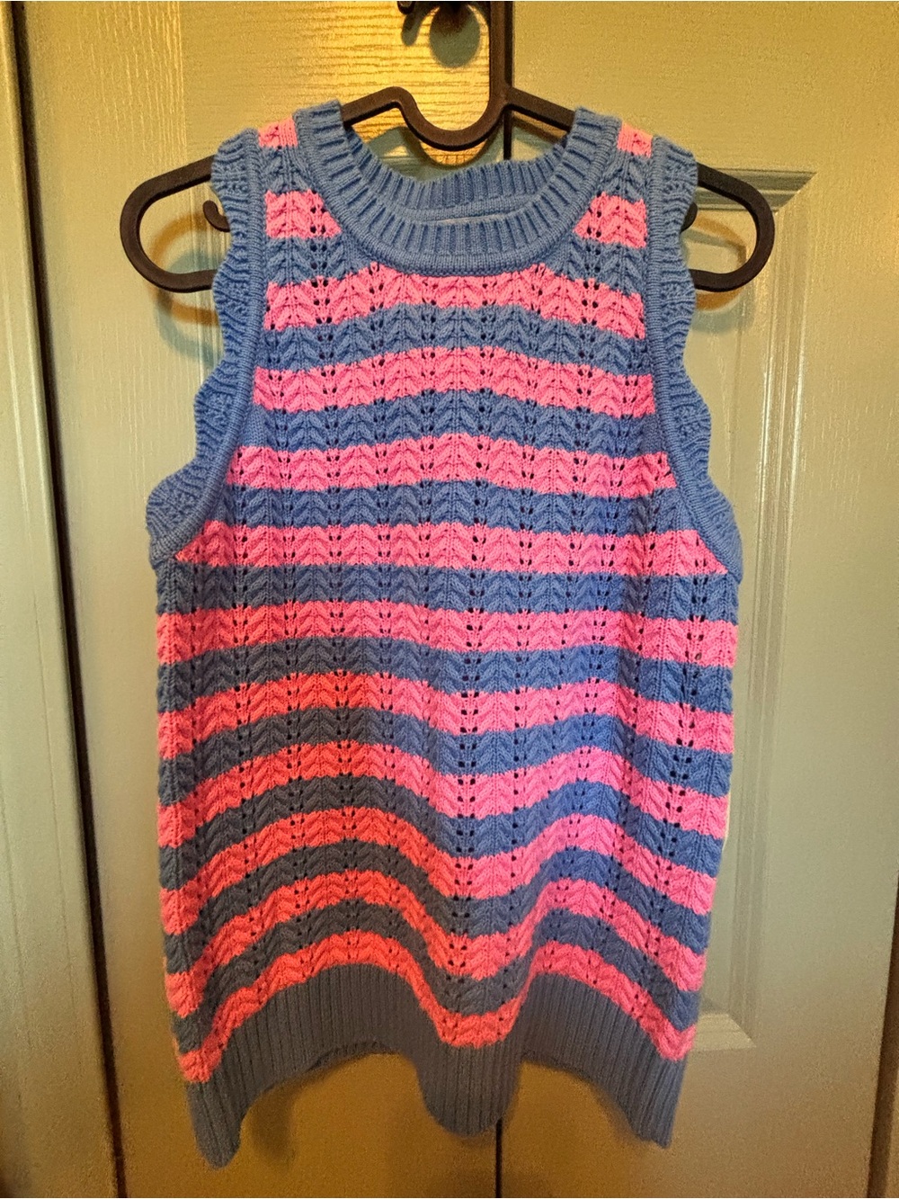 Striped Sleeveless Knit Sweater Vest - Pink & Blue